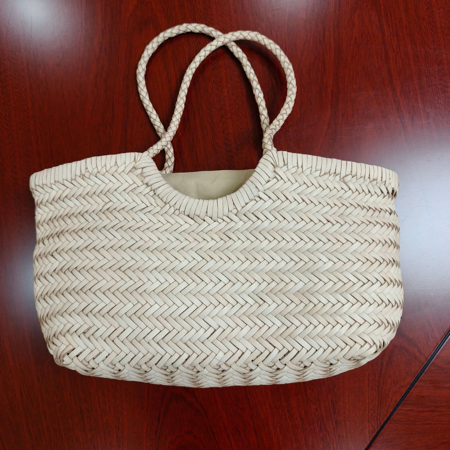 Woven Vintage First Layer Cowhide Vegetable Basket Tote Bag