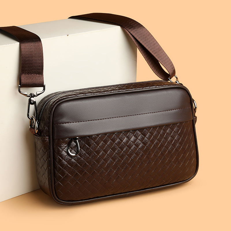 Men's Fashion Authentic Leather Weave Cowhide Large Men's Messenger Bag