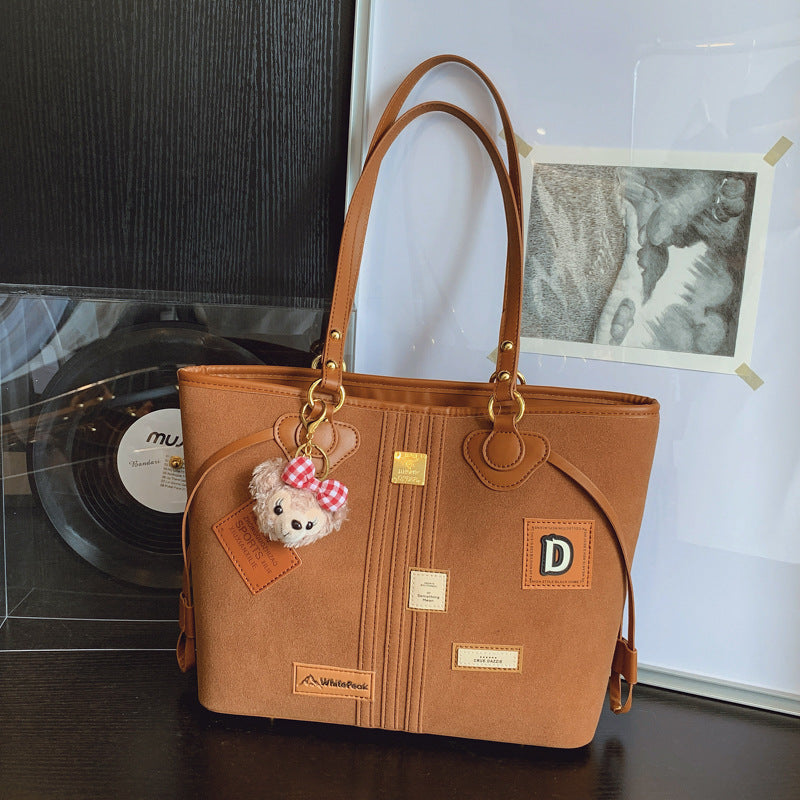 Women's Commuter Retro Dull Polish Korean Bear Cute Large Tote Bag