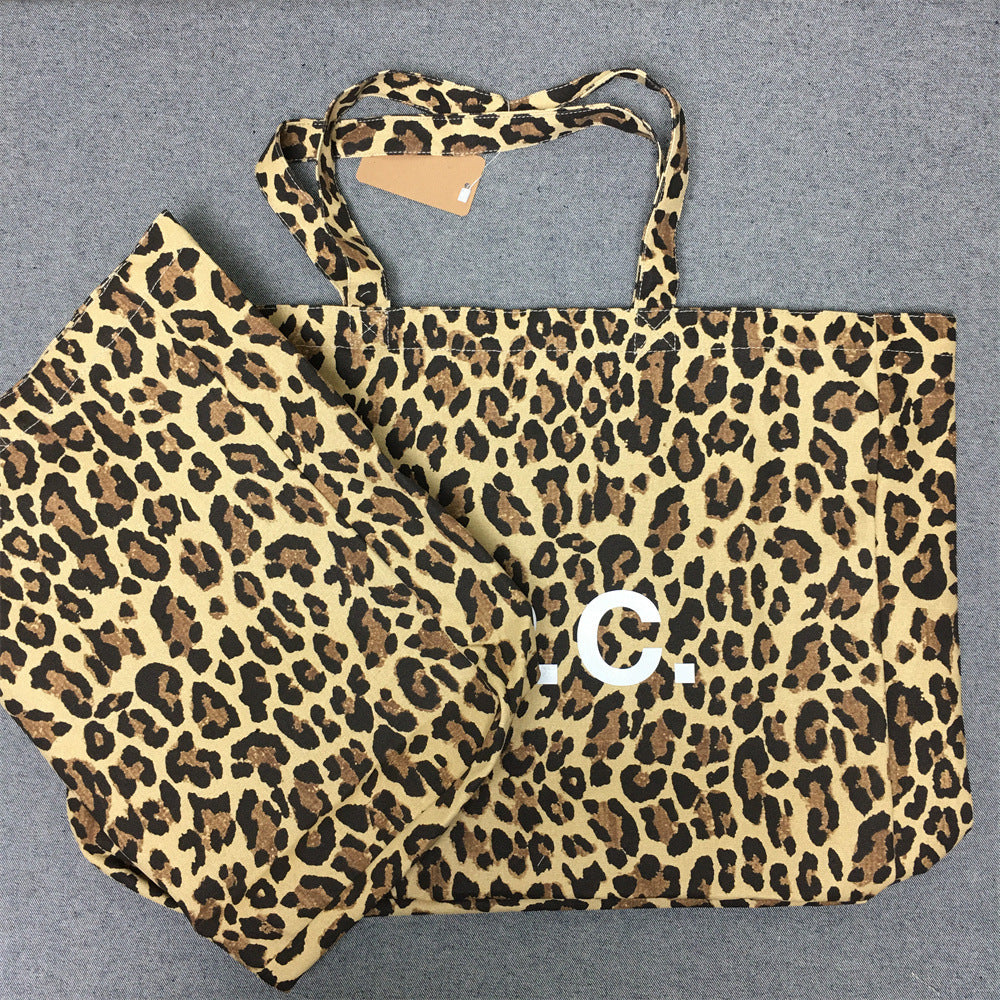 Trendy Leopard Print Vertical Canvas Shopping Women's Handbag