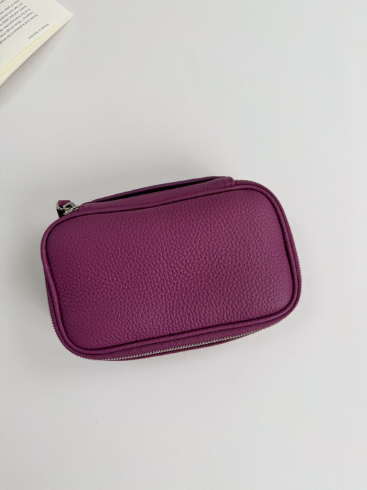 Luxury Genuine Leather Portable Clutch Storage First Layer Cowhide Makeup Bag