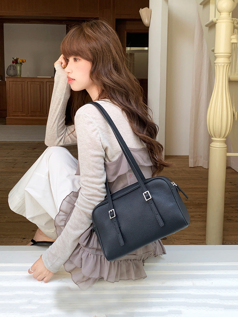 Women's Layer Cowhide Bowling Underarm High Sense Versatile Large Capacity Tote Bag