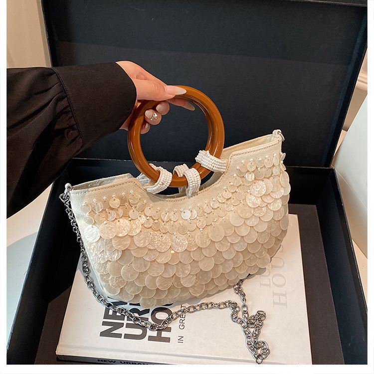 Fairy Handmade Shell Wooden Seaside Vacation Women's Handbag