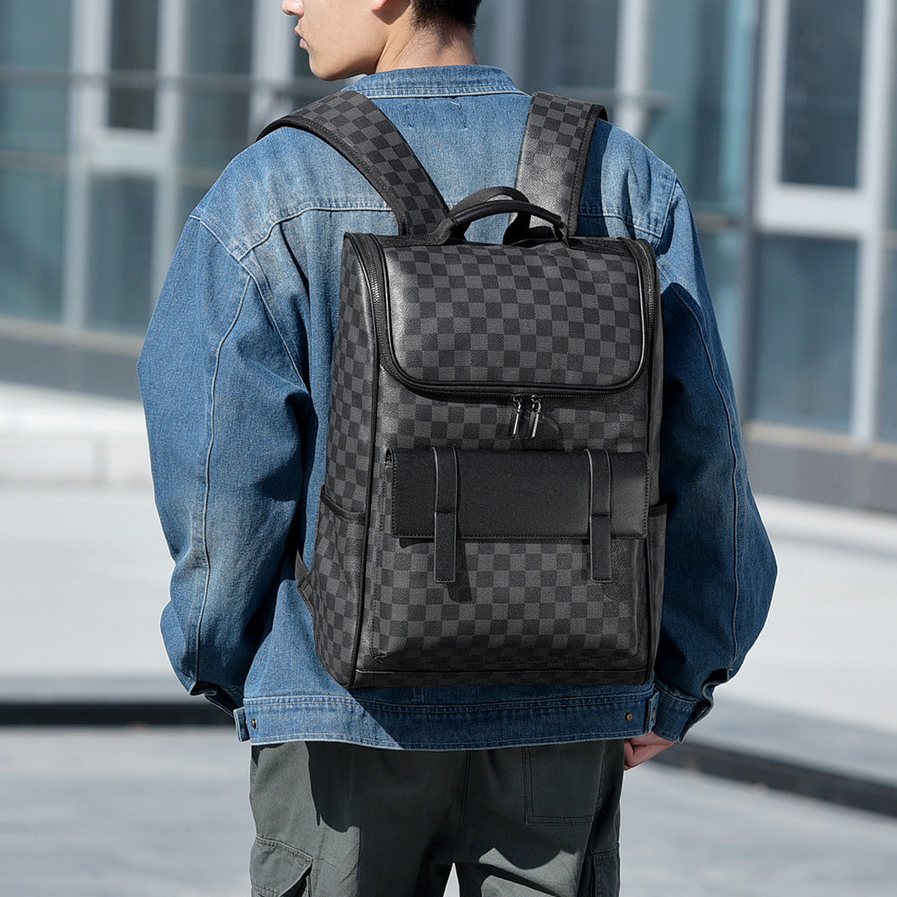 Men's Large Capacity Computer Commuter Plaid Lightweight Backpacks