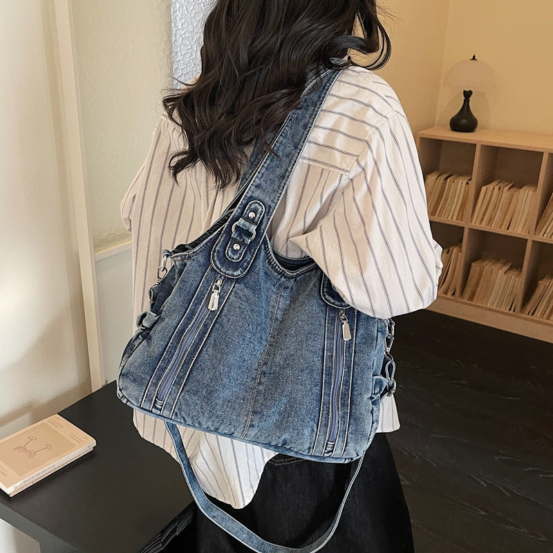 Women's Denim Retro Large Capacity Underarm Fashion Tote Bag