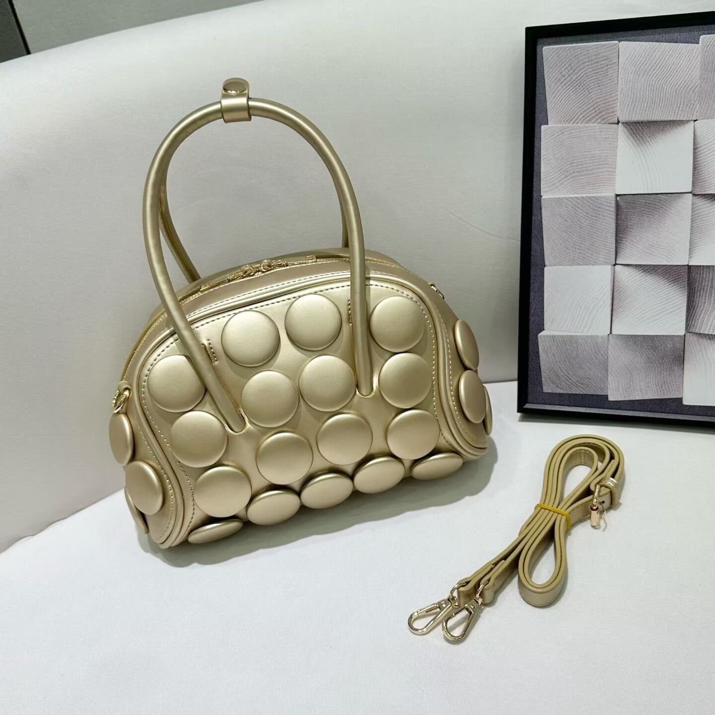 Women's Round Handmade Button Classic Fashion Portable Underarm Bag
