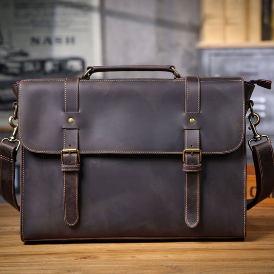 Men's Crazy Horse Leather Business Vintage Computer First Layer Men's Bags