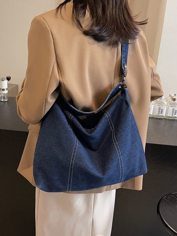 High-grade Washed Denim Style Simple Fashion Solid Shoulder Bags