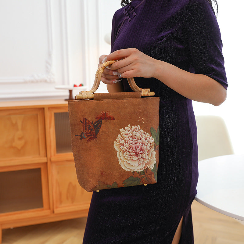 Women's Ancient Style Cheongsam Banquet Clutch Rattan Tote Bag