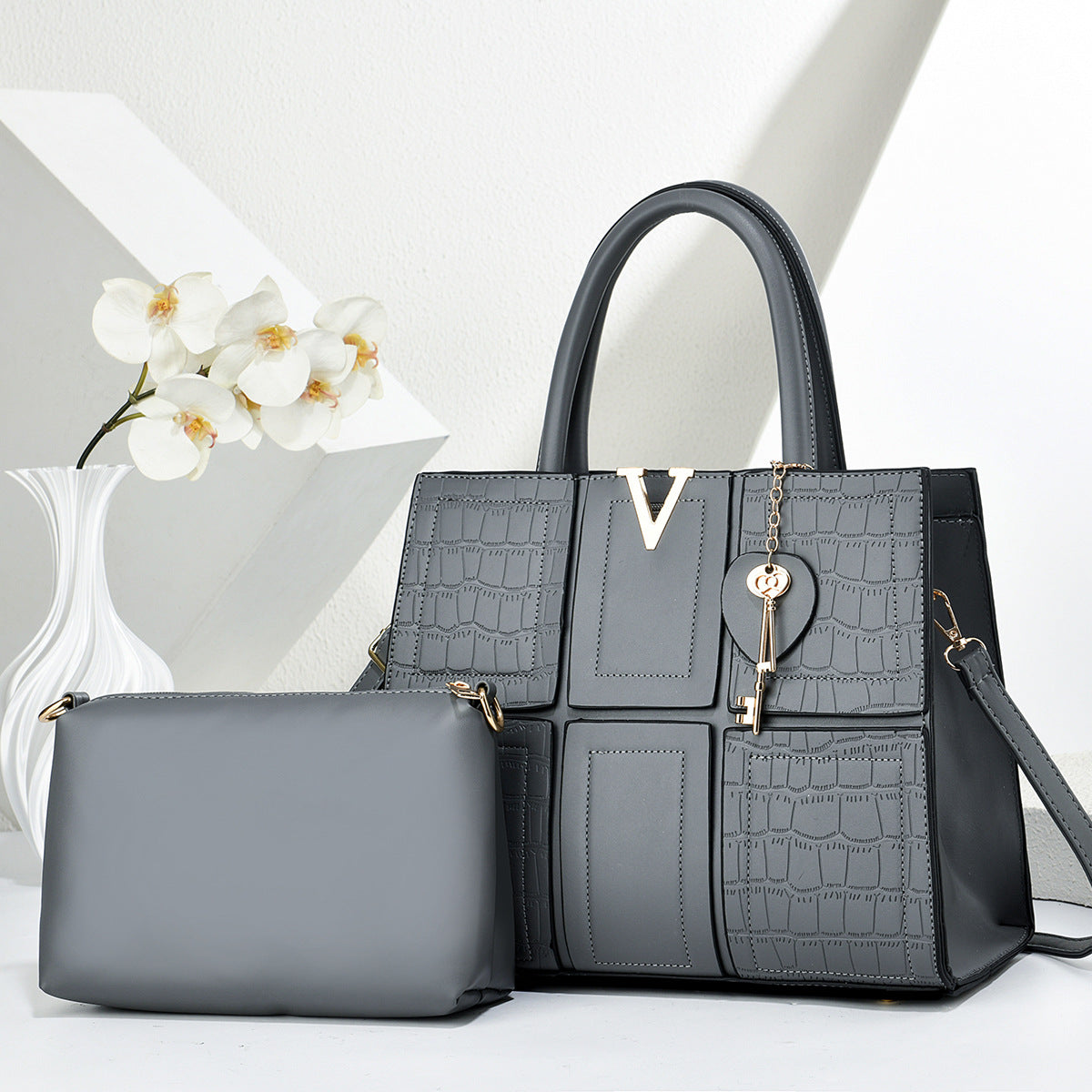 Fashion Large Capacity Stone Pattern Stitching Mother Bucket Bag