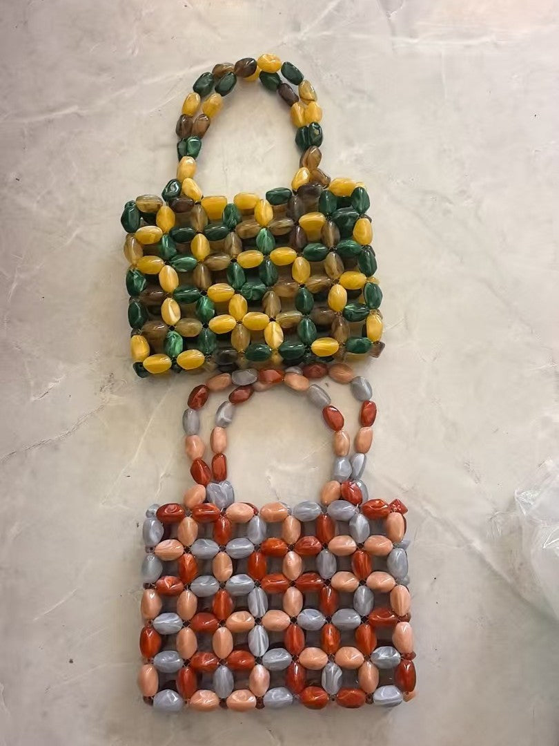 Woven Hollowed Contrast Color Design Individual Tassel String Women's Handbag