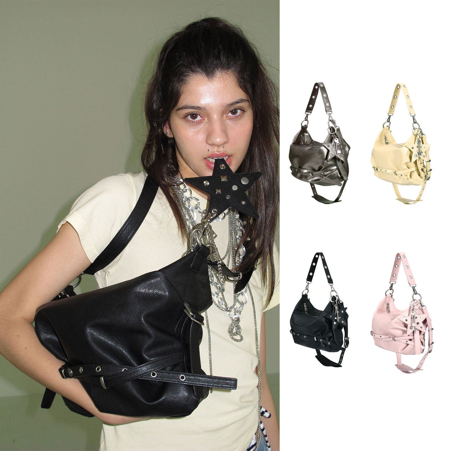 Classic Star Pillow-shaped Strap Leather Surface Women's Shoulder Bag