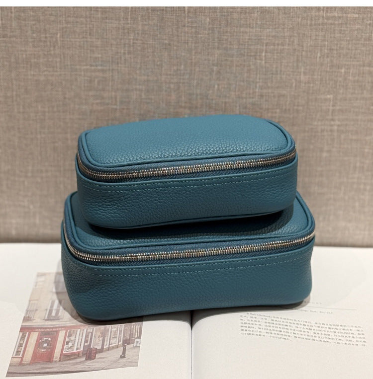 Luxury Genuine Leather Portable Clutch Storage First Layer Cowhide Makeup Bag