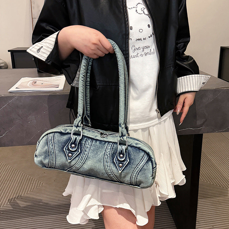 Women's Denim Fashion Design Underarm Baguette Bags
