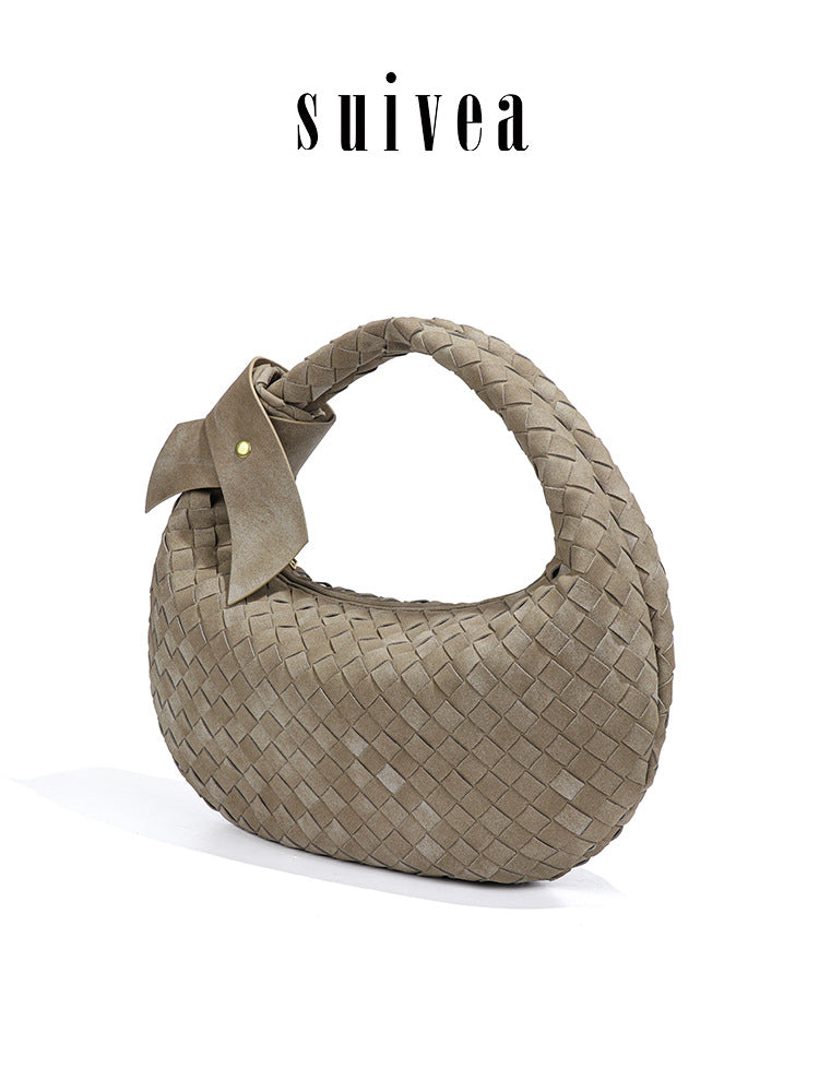 Suede Dumpling Hand-woven Knotted Clutch High-grade Underarm Bag