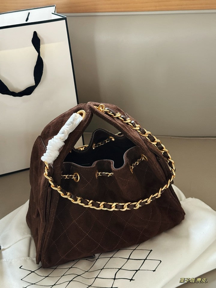 Women's Suede Chain Large Capacity Leather Portable Bucket Bags