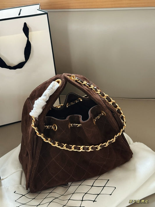 Women's Suede Chain Large Capacity Leather Portable Bucket Bags