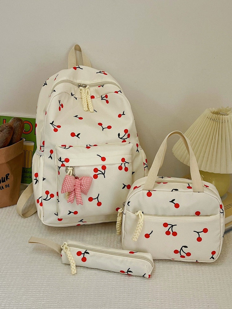 Fresh Cherry Printed Three-piece Set For Junior Handbags