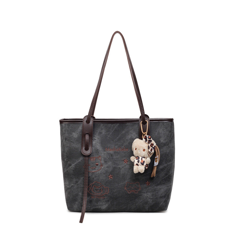Large Capacity Totes Cute Cartoon Embroidery Tote Bag