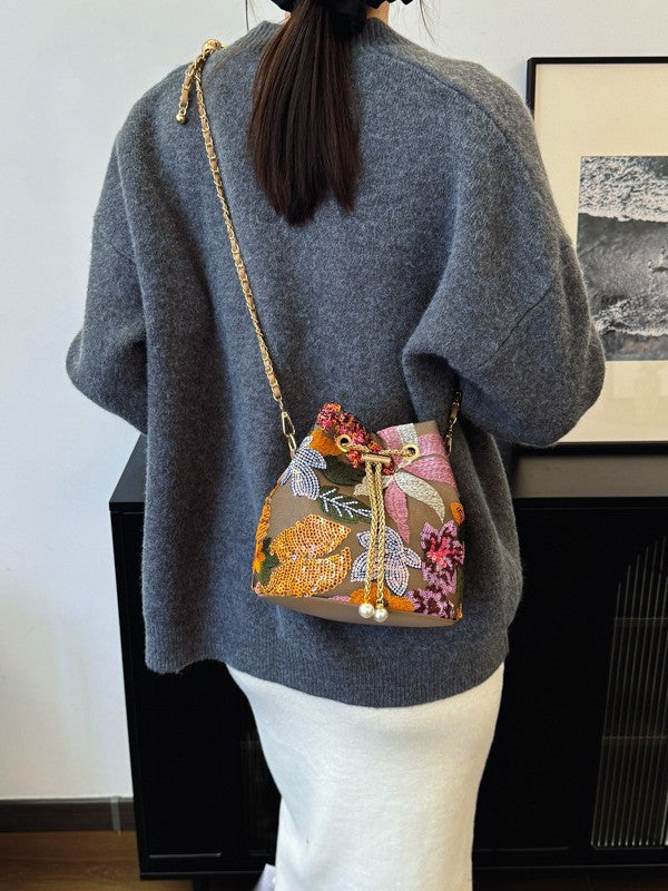 Women's Sequin Contrast Color Mesh Embroidery Stitching Trendy Bags