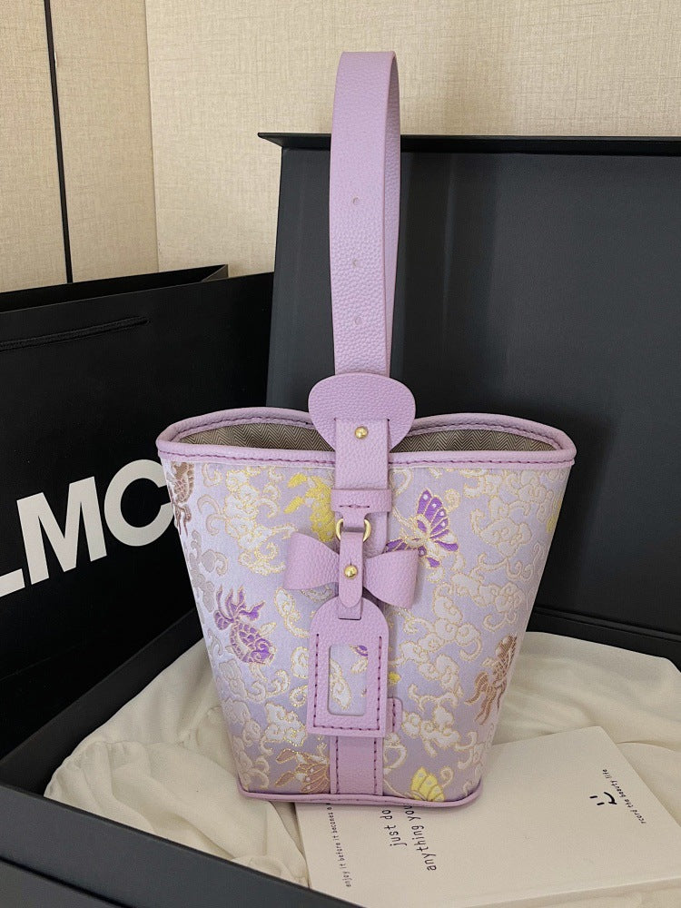 Chinese Style Song Dynasty Brocade Embroidered Portable Self-made Cloth Handmade Bucket Bags