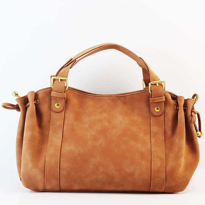 Women's Capacity Frosted Soft Leather Pleated Portable Shoulder Bags