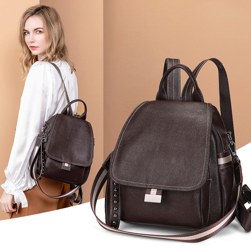 Women's Fashion Korean Large Capacity Soft Leather Backpacks