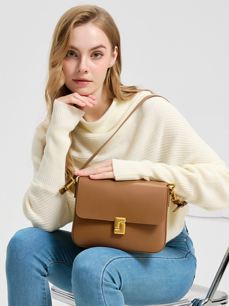 Women's Fashion Trendy For Cowhide Simple Commute Small Square Bags