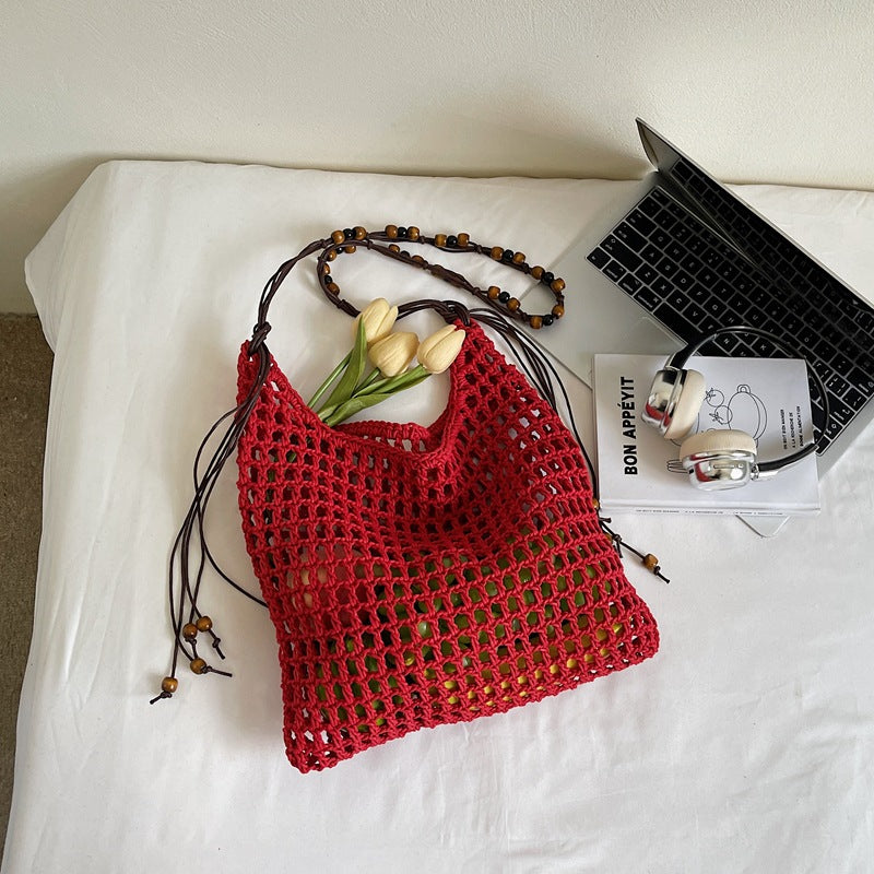 Summer Idle Style Hollow Straw Large Capacity Beaded Weave Bags
