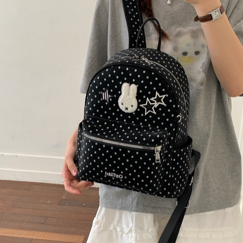 Rabbit Polka Dot Simple Large Capacity Lightweight Women's Backpack