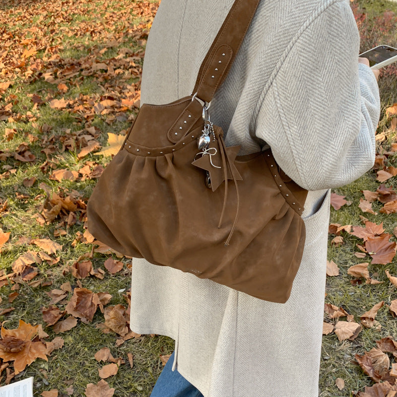 Women's Korean Style Lazy Large Capacity Retro Frosted Handbags