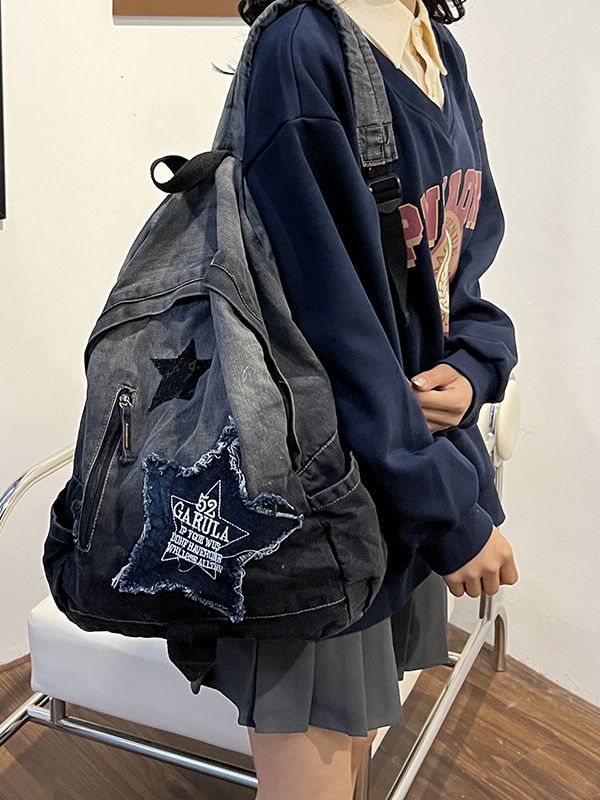 Gradient Denim College Large Capacity Lightweight Backpacks