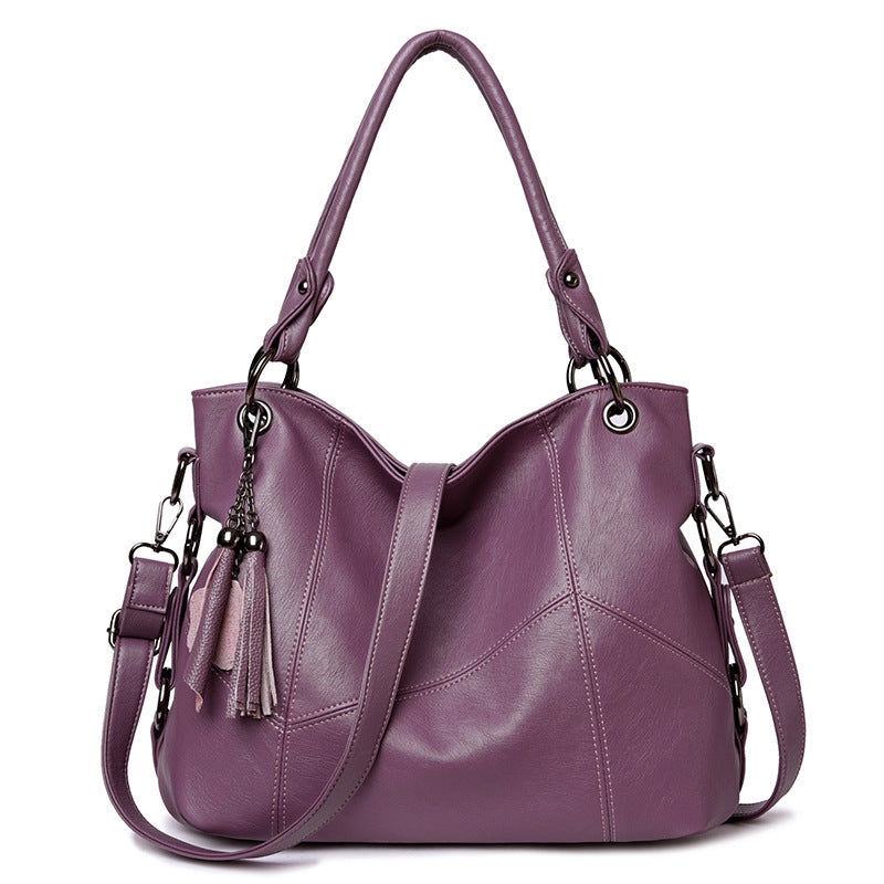 Women's Plaid Retro Large Fashion Stitching Tassel Portable Underarm Bag