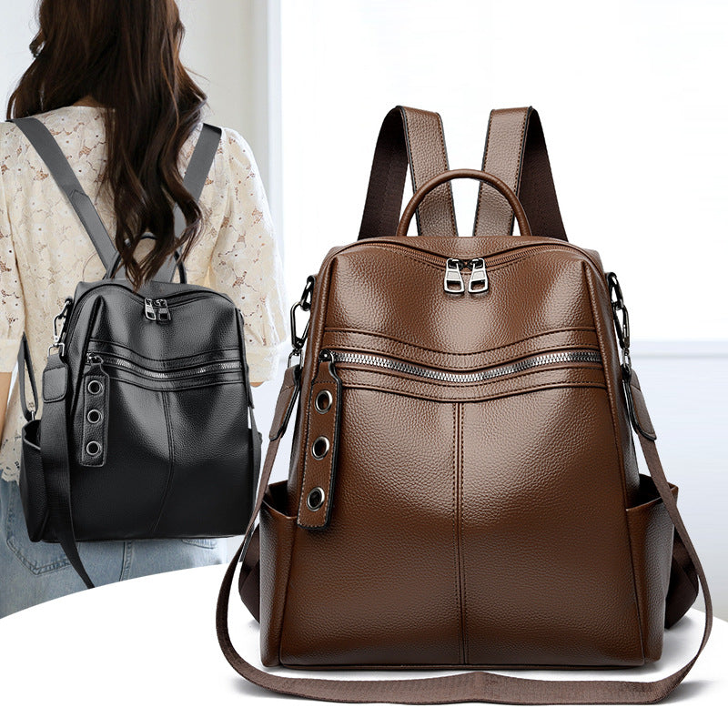 Women's Texture Soft Leather Large Capacity Travel Bags