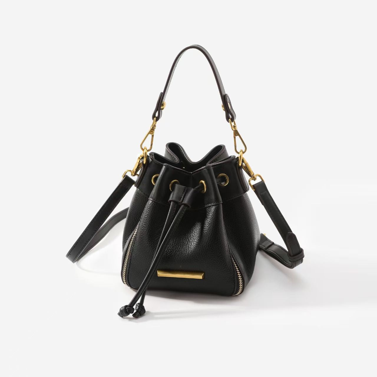 Women's Sense Fashion Drawstring Texture Niche Stitching Bucket Bag