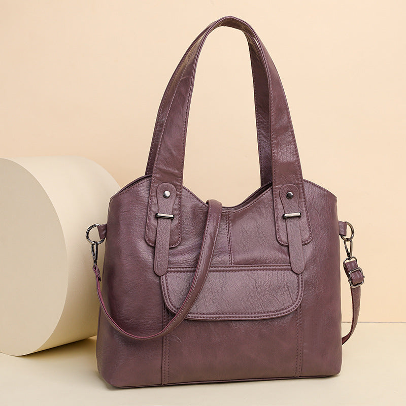 Women's Leather Textured Large Capacity Commuter Simple Retro Bags