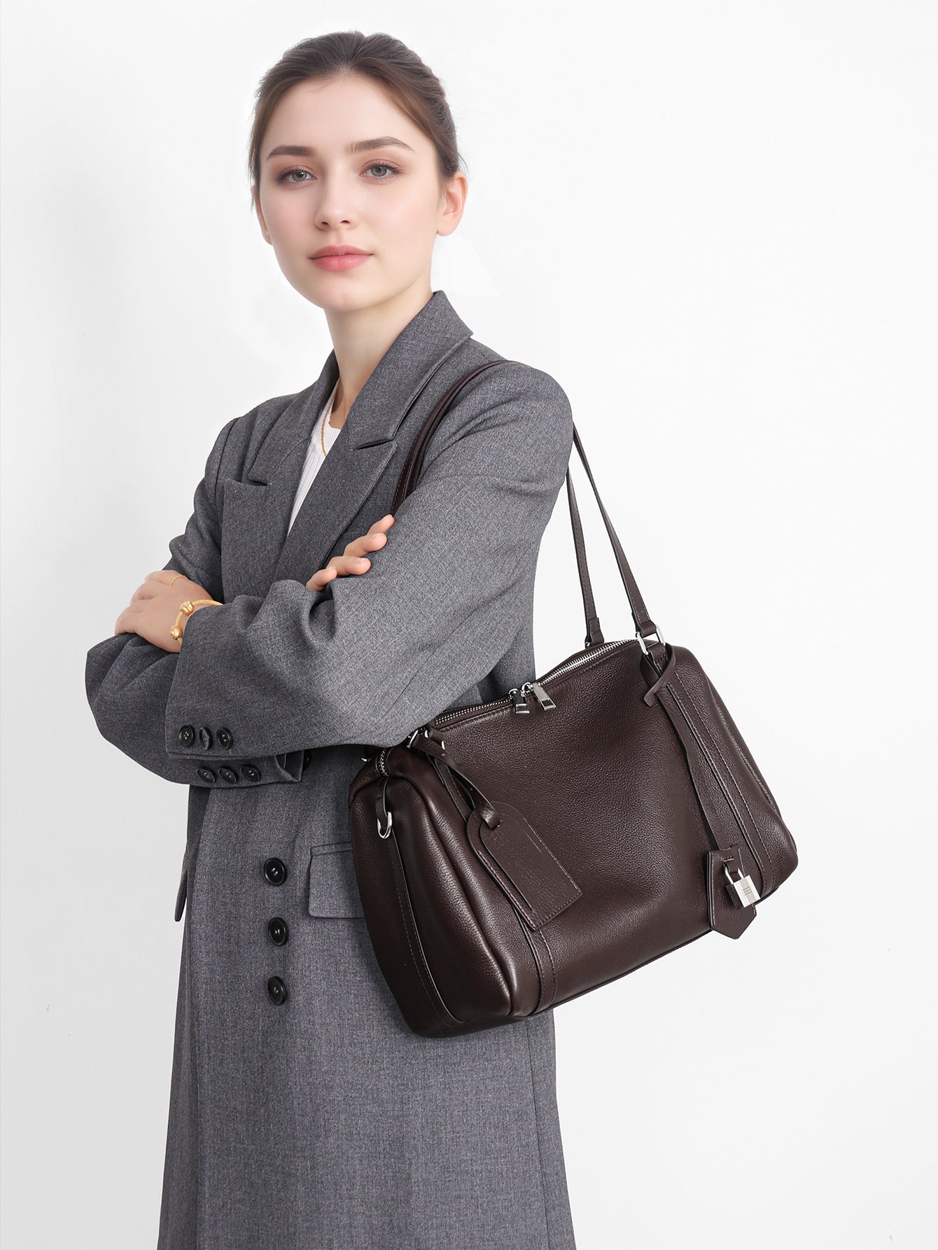 Top Layer Leather Korean Style Large Capacity Totes Commute Bags