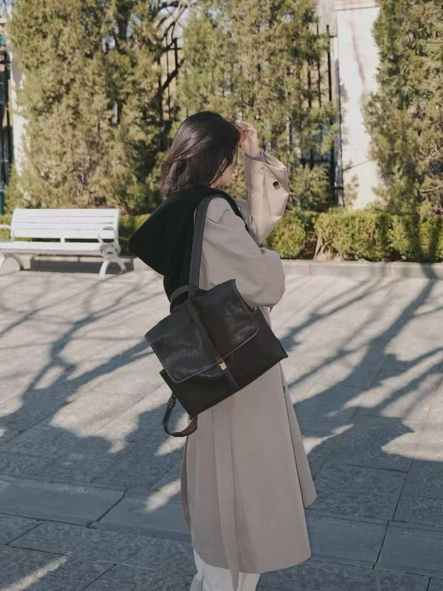 Simple Large Capacity Vegetable Tanned Sheepskin Backpacks