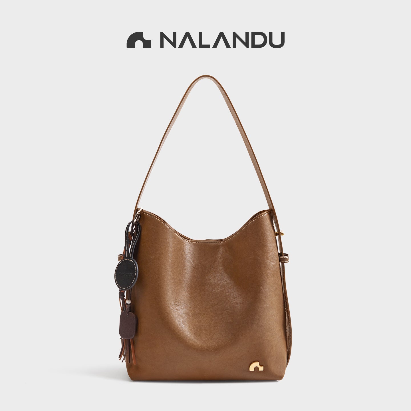 Women's Brown Large Capacity Vegetable Tanned Commuter Bucket Bag