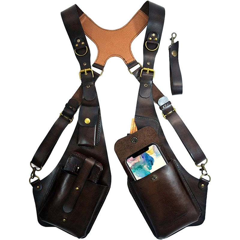 Women's & Men's Vintage Leather Strap Mobile Underarm Bag