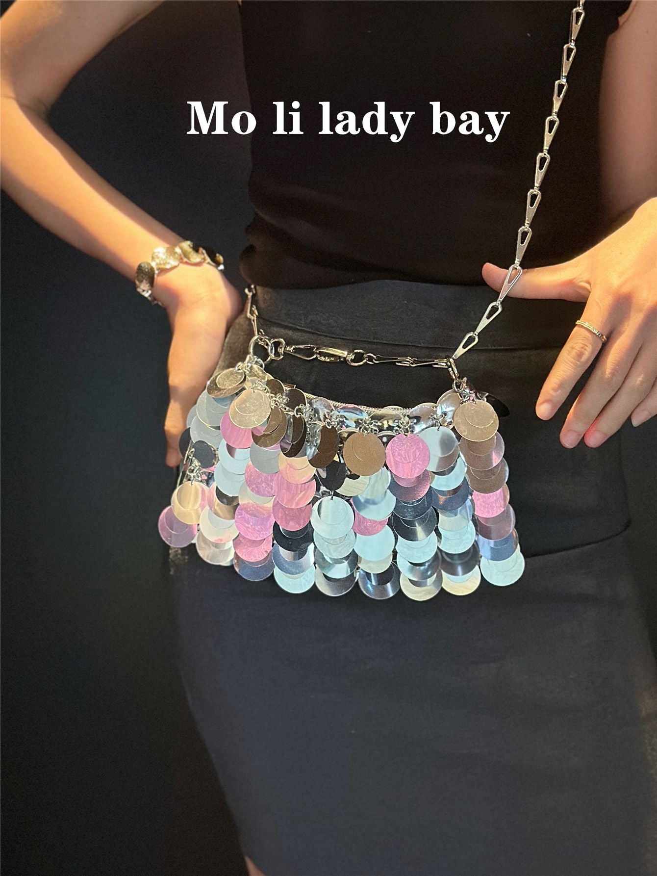 Women's Shiny Hand-woven Sequin Mobile Long Strap Women's Shoulder Bag