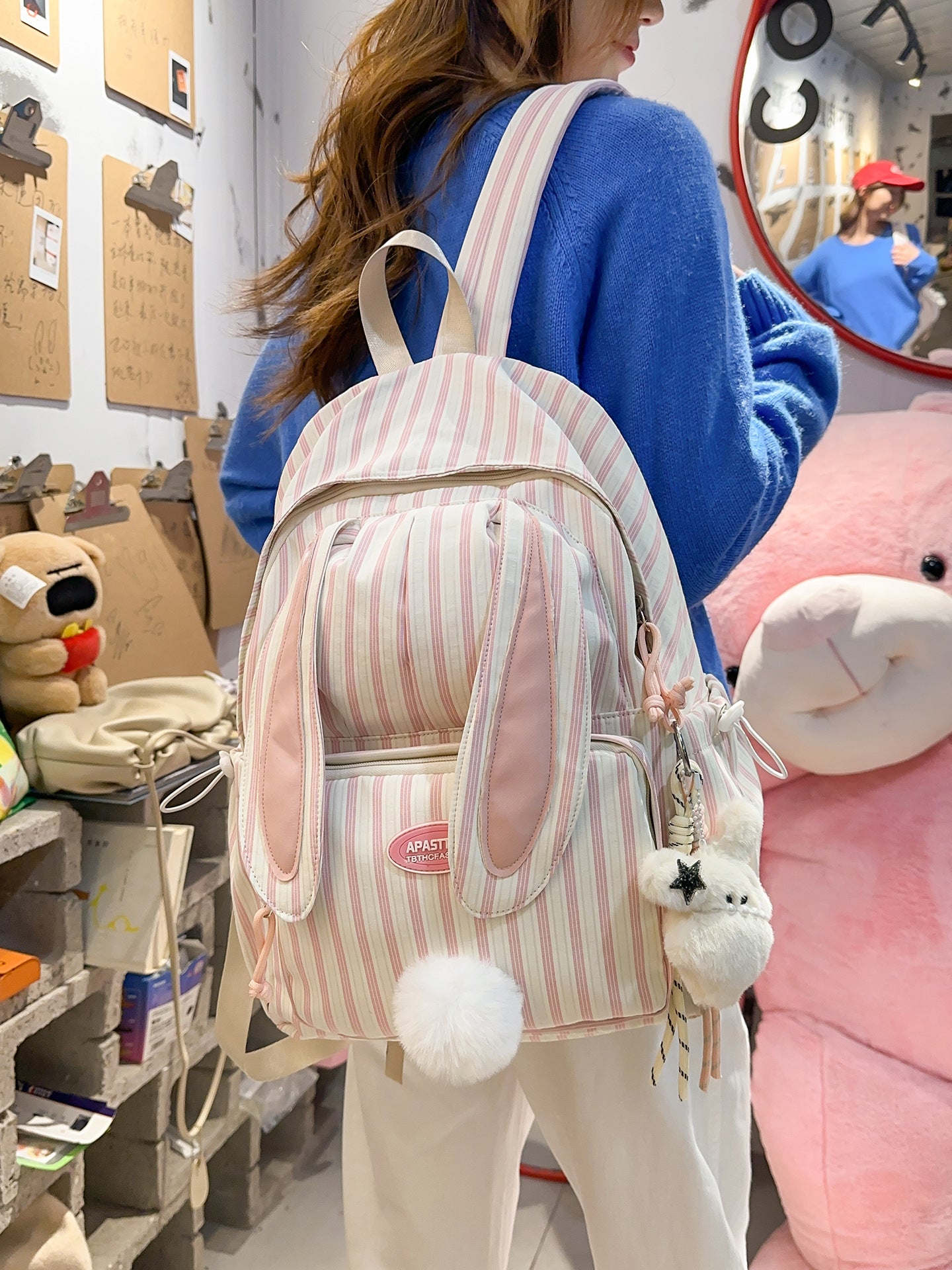Cute Rabbit Sweet Stripes Junior Lightweight Large Leisure Backpack