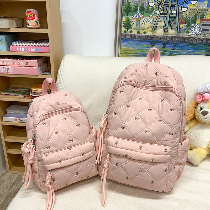 Female College Korean Style Cute Bowknot Embroidered Backpacks