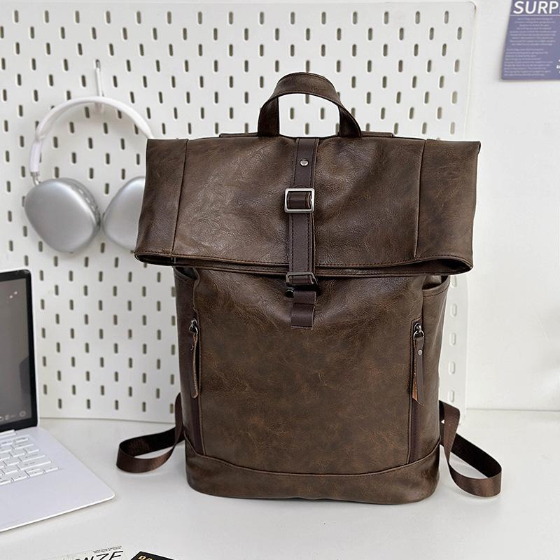 Men's Large Capacity Curved Edge Korean Style College Class Leisure Backpack