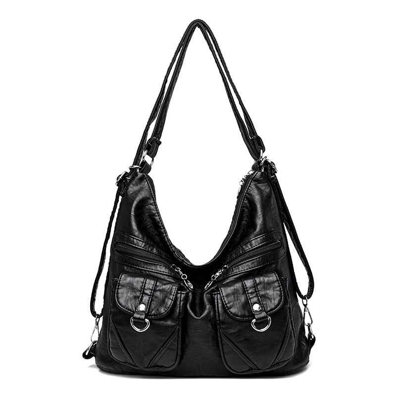 Women's Female Lady Soft Leather Simple Backpacks