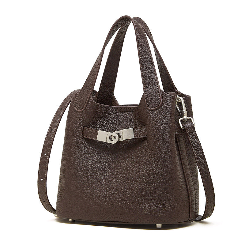 Women's First Layer Cowhide Retro Leisure Commute Large Capacity Tote Bags