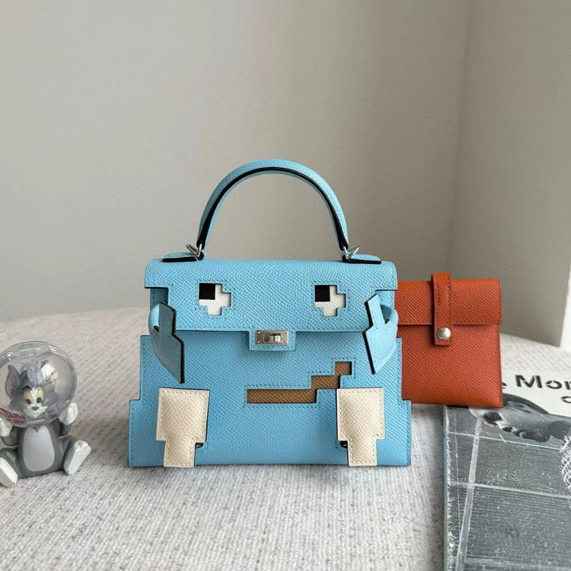 Women's Home Cowhide Robot Kelly Smiling Face Mosaic Handbags