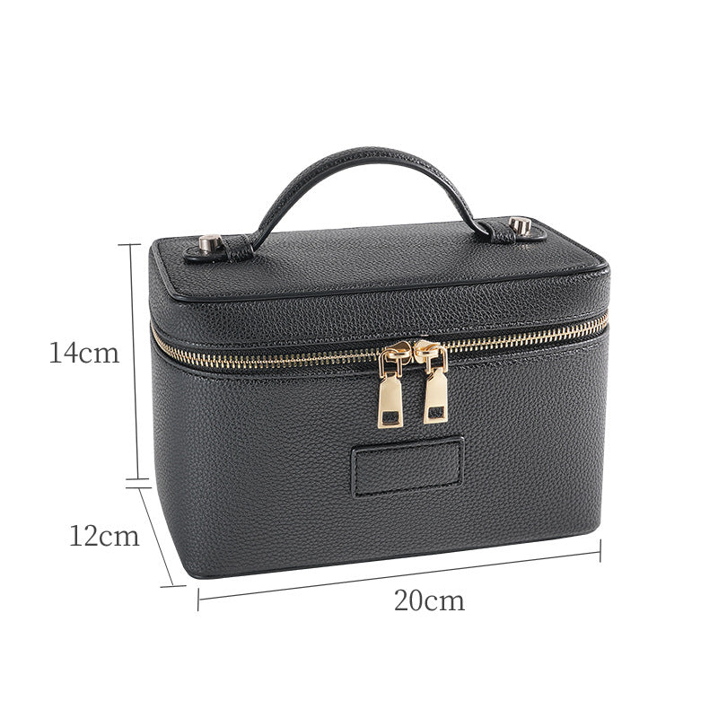Partition Portable Large Capacity Leather Black Classification Makeup Bag