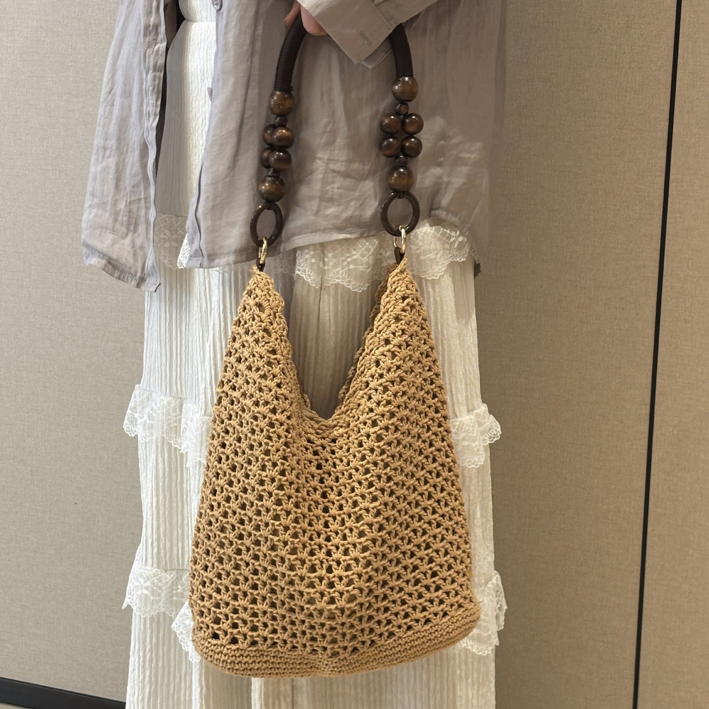 High-grade Lace Hand-woven Beads Niche Cotton String Vacation Seaside Bags