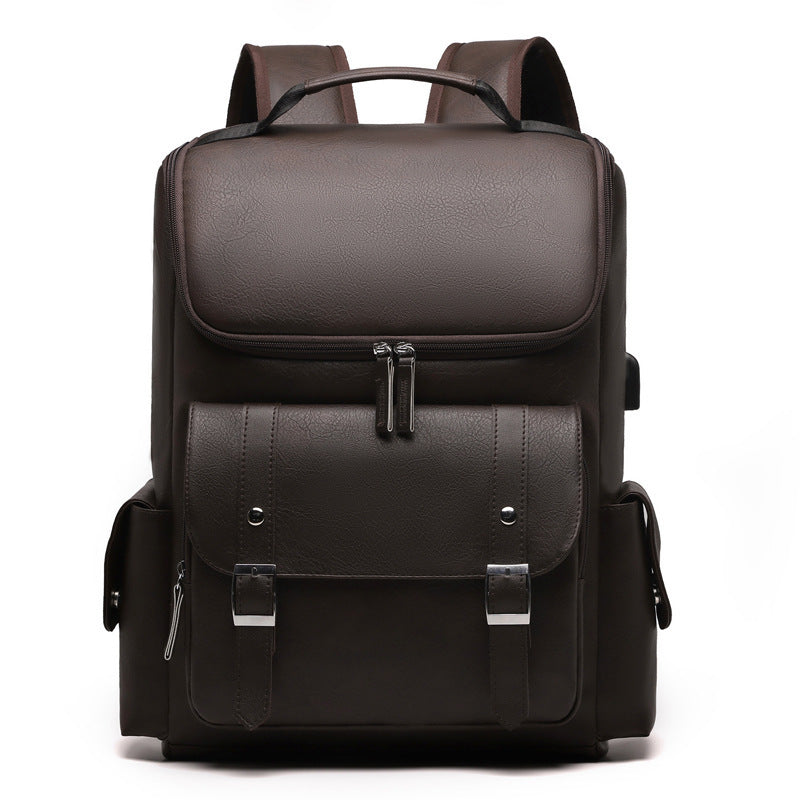 Men's Large Capacity Soft Leather Unisex Fashion College Leisure Backpack